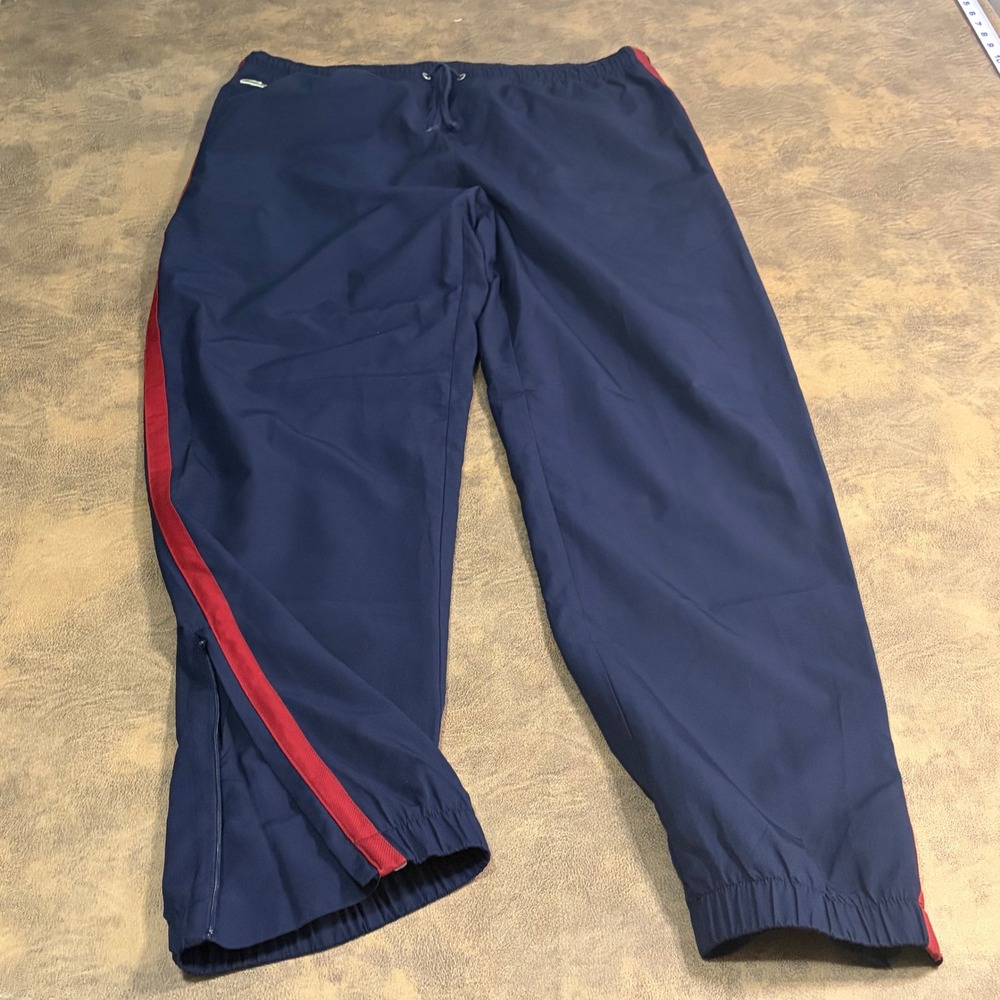 Lacoste Track Pants Mens XL 6 Navy Blue Red Stripe Sport Zipper Ankle FC 8549